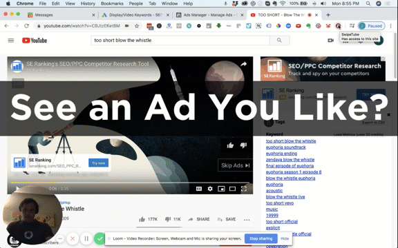 vidtao youtube ad competitive research spy tool browse with chrome plugin v2